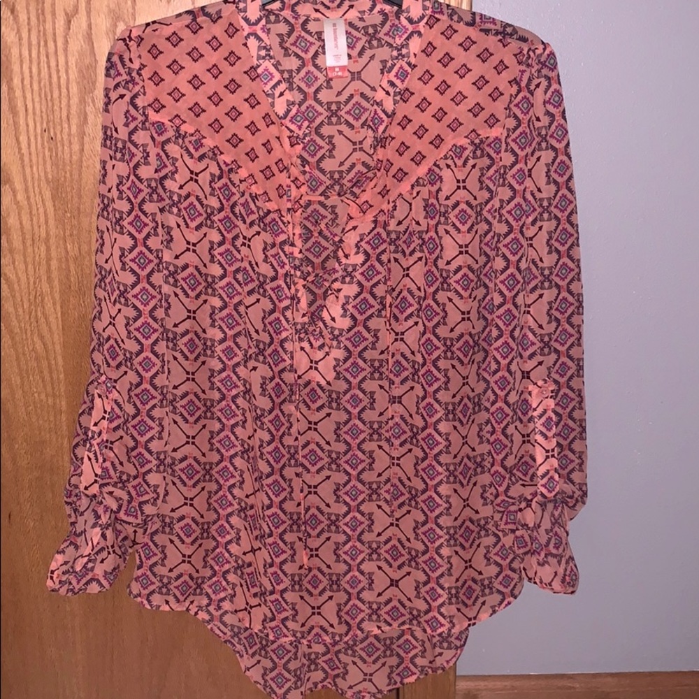 No Boundaries coral woven blouse